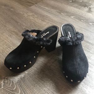 Charles David Black Suede clogs with faux fur  lining.